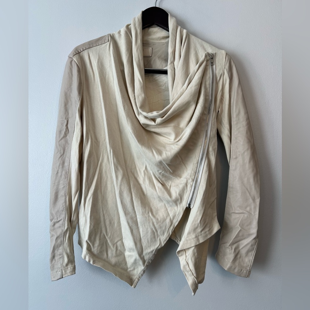 Blank NYC Cream Leather Drape Jacket